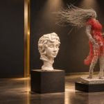 Three Sculptures in a Charcoal Gallery